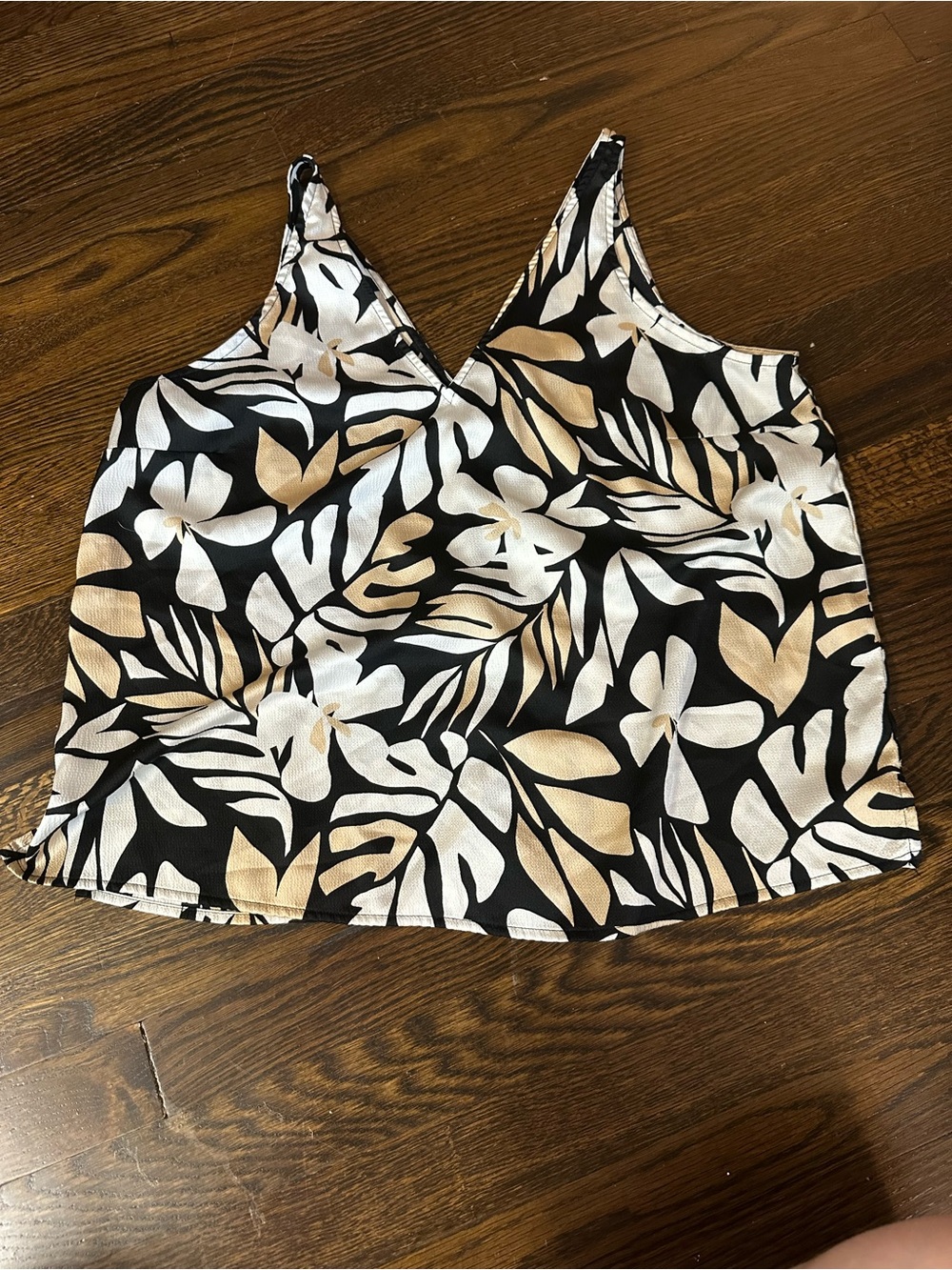 Old Navy Black Camisole with Cream and White Floral Print